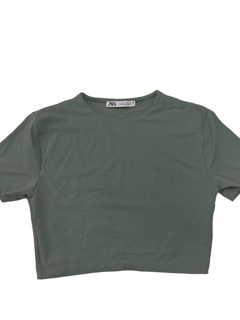 ZARA Sage Green Cropped Crewneck Top